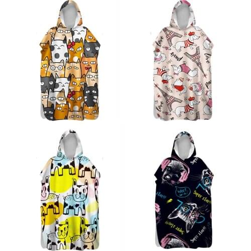 Customizable Cartoon Print Double-Faced Fleece Quick-Drying Bath Beach Towel Warm Swimming Hooded Bathrobe Cloak Adult Children