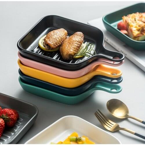 Nordic Creative Simple Ceramic Single Handle Baking Pan Cheese Baked Rice Pan Multi-function Household Microwave Oven Pizza Cake