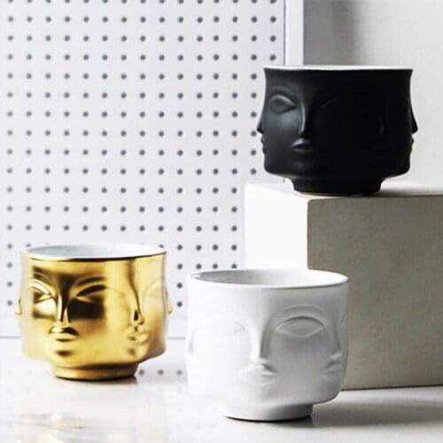 Jusen Ceramic Human Face Flower Pot Portrait Garden Storage Flower Arrangement Flower Pot For Indoor Flower Home Desk Vase Decor