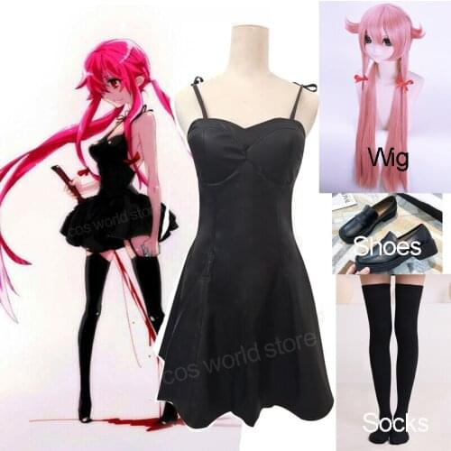 Anime The Future Diary Gasai Yuno Cosplay Costume Black PU Leather Fancy Girl Dress Mirai Nikki Braces Skirt Performance Costume