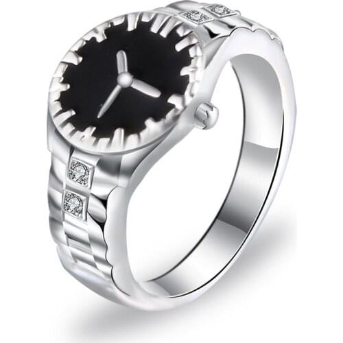 Creative Watch Shaped Fashion Ring Inlaying Zircon Trendy Rings with Fake Watch Nice Gifts Size 6-10 Drop Shipping Support