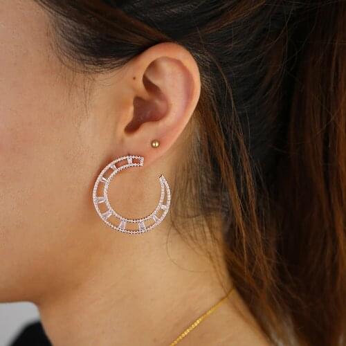 Micro pave cubic zirconia round circle Luxury Iced out cz sparking bling women jewelry fashion earring