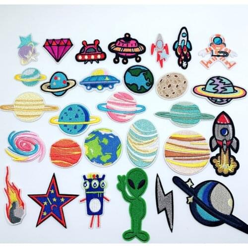 Mix 5pcs Spaceship Astronaut Rocket Space Ship Embroidered Patches for Clothing Iron on Clothes Jacket Applique Backpack Badge