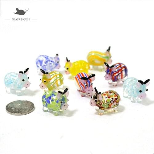 Cute Ox Glass Crafts Fairy Garden Cow Ornaments Mini Bull Figurines Accessories DIY Desktop Kawaii Decor New Year Gifts For Kids
