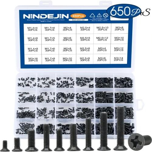 650pcs countersunk flat head phillips mini screw set m1.4 m1.7 m2 m2.5 m3 carbon steel notebook laptop screws kit for hp lenovo