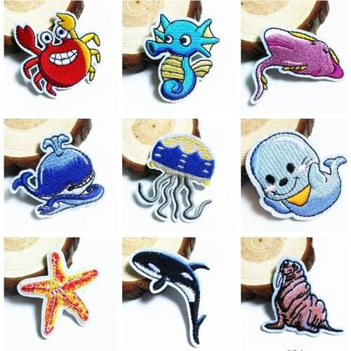 Crab Animal Whale Marine Organism Starfish Seals Dolphin Embroidered Patches For Clothing Iron On Patches On Clothes Stripes