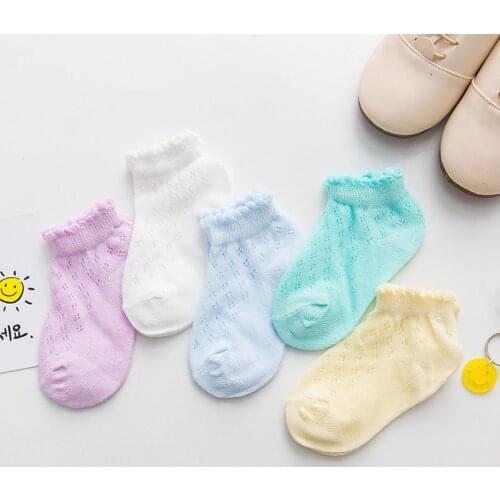 5 Pairs/Lot Baby Girls Socks Summer Mesh Cotton Thin 0-6Y Boys Socks Trendy Elastic White Lace Flowers Children Princess Socks