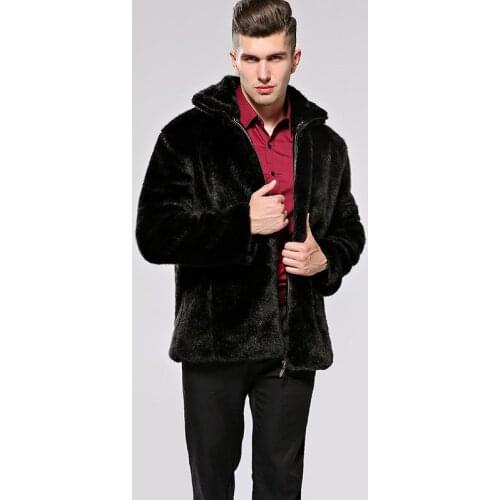 New Coat Fake 2020 Mink Fur Coats Mens Jackets Hooded Collar Black Faux Leather Jacket Jaqueta Couro KJ410