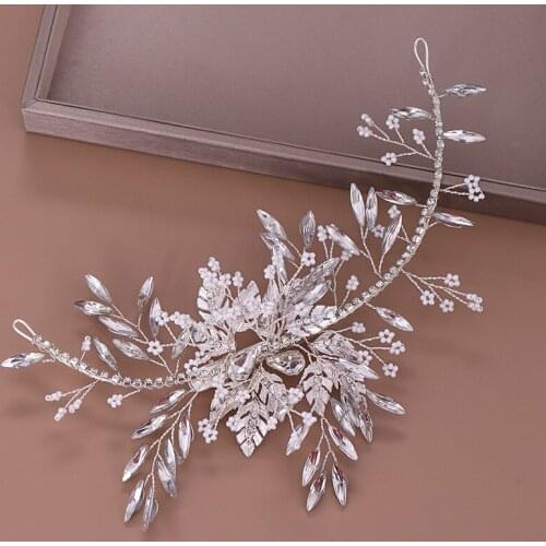 New Design Silver Color Rhinestone Headbands Wedding Hair Jewelry Accessories Leaf Handmade Bridal Hairbands Hair Ornament Tiara