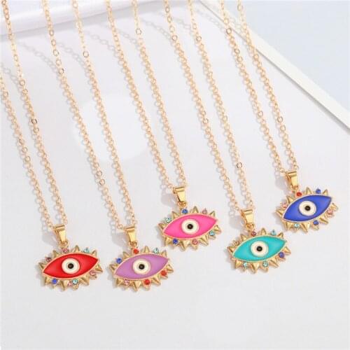 1Pcs Enamel Eyelash Evil Eye Necklace For Women Gift Jewelry Bohemian Vintage Rainbow Turkey Blue Eye Pendant Clavicle Chain
