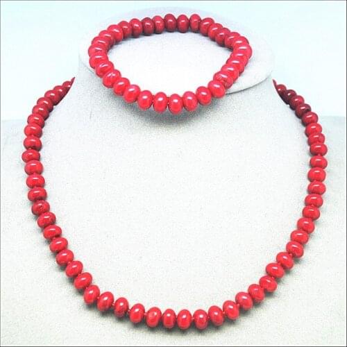 Natural coral beads women necklace sets necklace with charms bracelets for party wearring chorker necklace abacus shape new sets