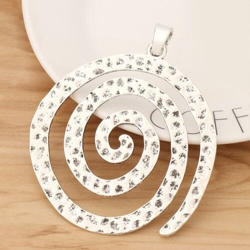 2 Pieces Large Hammered Swirl Vortex Spiral Tibetan Silver Charms Pendants for Necklace Jewellery Making Accessories 98x80mm