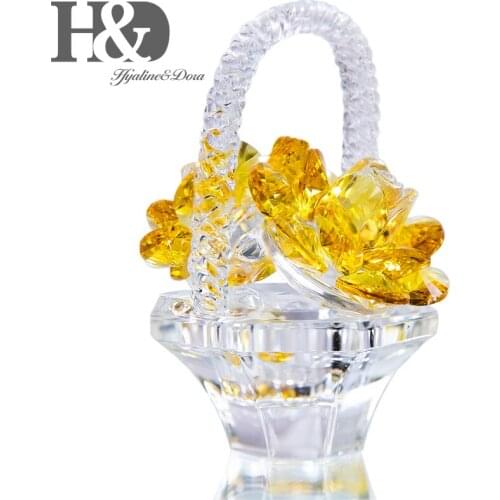 H&D Crystal Yellow Rose Flower Basket Crystal Figurines Collectibles Ornaments For Home Garden Table Centerpiece Decor Gifts