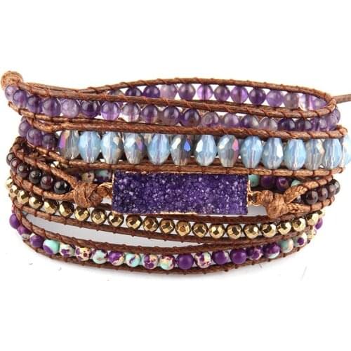 MD Fashion Women Armbander Mixed Beaded Natural Stones Crystal Druzy Charm 5 Strands Wrap Bracelets DropShip