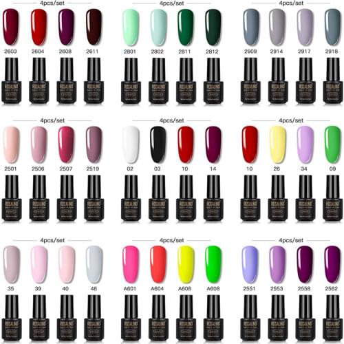 ROSALIND 2/4 PCS Gel Polish Set Pure Color Gel Nail Polish Soak Off UV Lamp Semi Permanent Nails Art Lacquer Set For Manicure