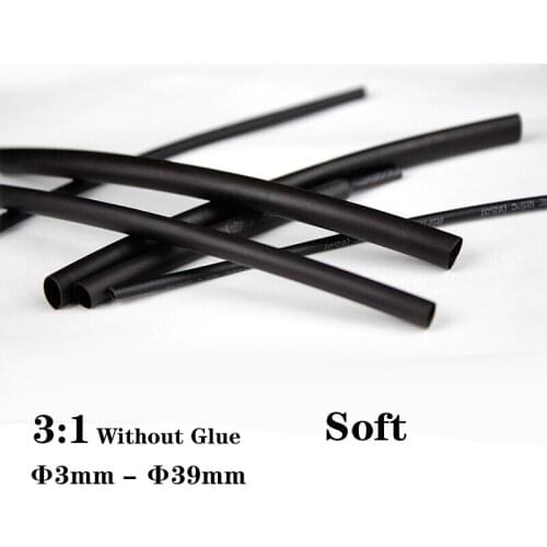 1Meter 3:1 Heat Shrink Tube without Glue Polyolefin Cable Wire Tubing Sleeving Black Soft Dia 3 4.5 6 9 12 15 18 24 28 30 39 mm