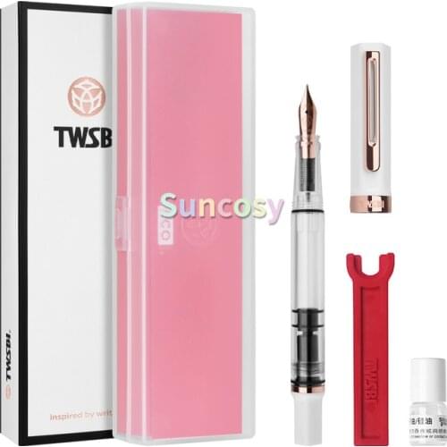 TWSBI Eco White & Rose Gold Fountain Pen, Crystal Clear Acrylic Barrel,Gift Case, Journaling, Calligraphy, Smooth Writing Pens