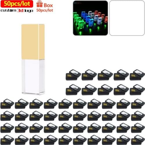 50pcs/lot with box free custom logo Crystal usb flash drives flash drive 128GB 64GB16GB 8GB pendrives for gift