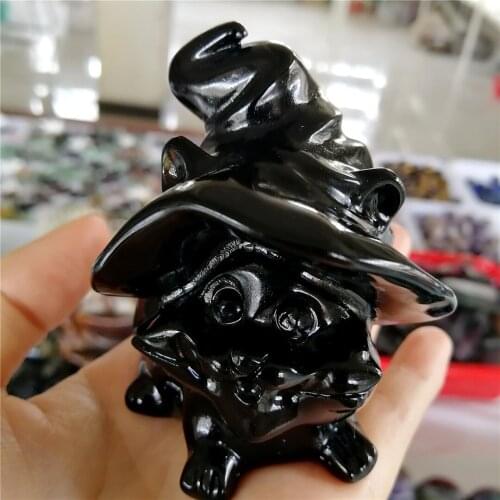 Gorgeous Big Natural Black Obsidian Carving Large Crystal Wicca Handicraft Healing Stone Home Decoration for halloween gift
