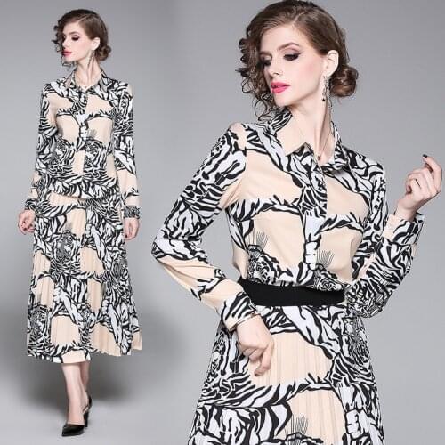 Euramerican Spring Ladies Long Sleeve Shirts + Pleated Skirt Set 2 piece sets womens outfits Women Blouses Skirt Slim Suit