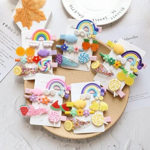 Korean childrens hair clip cute lollipop rainbow hairpin girls baby color hairpin bangs small clip fruit hair accessories