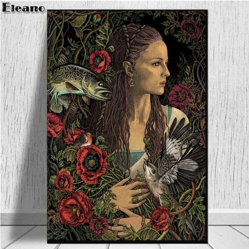 Green Red Flower and Woman Canvas Painting Abstract Art Figure Poster and Prints Wall Art Picture Aesthetic Room Decor Painting