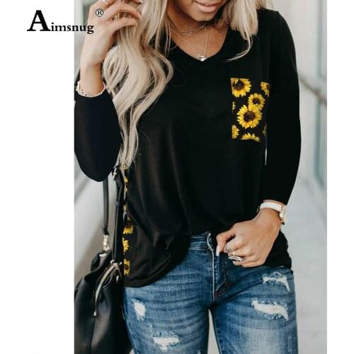 Plus Size Women Tees Clothing Flower Print T-shirt Spliced Pocket Long Sleeve 2021 Summer New Casual Top Pullovers Femme 5XL