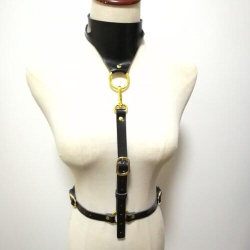 Women Leather Punk Harness Handmade Body woman Bondage halter waistband Sexy Choker O ring Adjustable Waist Belt Strap Cross