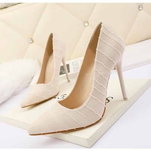 Womens high-heeled shoes with matching color cloth ultra-high heels shallow cusp are fashionable Fine with single shoes women