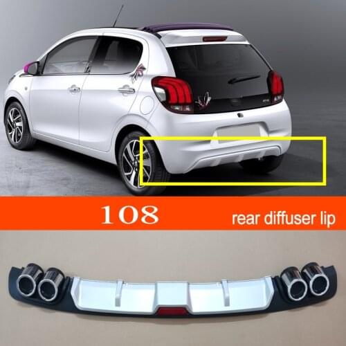 108 ABS Plastic Silver / Black Car Rear Bumper Rear Diffuser Spoiler Lip for Peugeot 108 Hatchback