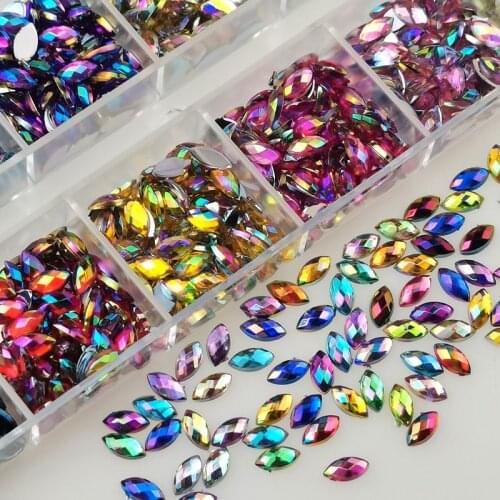 1200pcs Horse Eye Shape Nail Art Rhinestones Colorful Crystal AB Acrylic Flat back 3D Nails Home Manicure DIY Gem