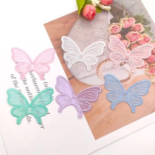 30pcs/Lot Embroidery Mesh Butterfly Appliques For Shoe Flower Materials DIY Jewelry Headwear Accessories