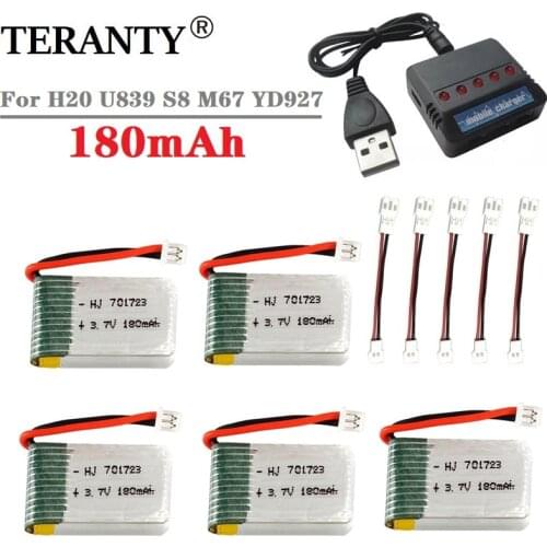 5-IN-1) 3.7V 180mAh Lipo Battery Charger Sets For H20 Syma S8 M67 U839 RC Quadcopter Spare Parts 3.7V Lipo Battery for H20