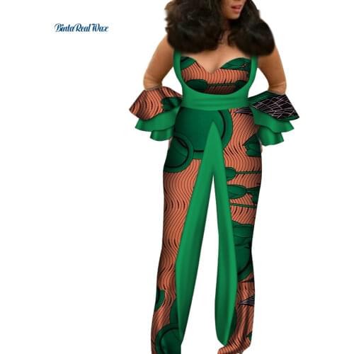 Africa Women Romper Jumpsuit Bazin Riche African Patchwork Print Ruffle Sleeve Jumpsuit Dashiki African Design Clothing WY479