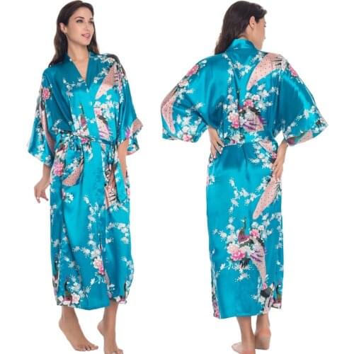 3XL Big Size Satin Robes Women Robe Sexy Plus Dressing Gown Silk Peignoir Batas De Seda Pink Satin Robe Floral Satin Robe Femme
