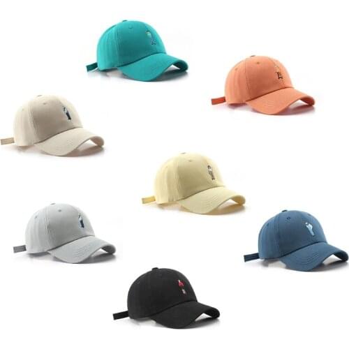 Korean Style Cartoon Figure Embroidery Baseball Cap Women Men Simple Solid Color Hip Hop Sunscreen Adjustable Dad Hat