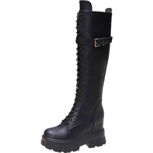 Winter ankle shoes for woman new fashion Round toe consice Waterproof Zipper Increase height Cross tied White Knee high boots