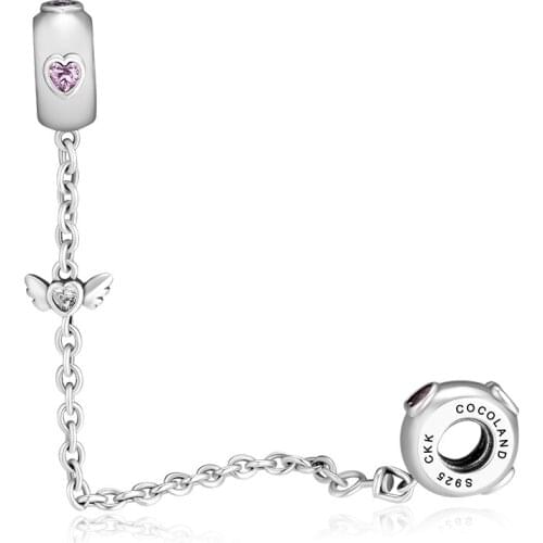 BEADS for Jewelry Making BraceletS Bright Hearts Safety Chain cHarMs 100% 925 OrigiNal Sterling Silver Jewerly Free Shipping