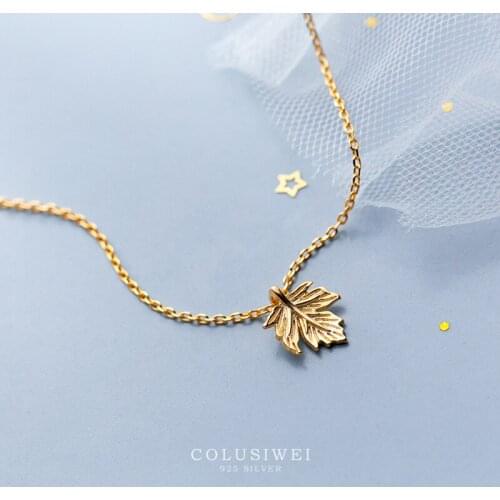 Colusiwei Authentic 925 Sterling Silver Vintage Plant Autumn Maple leaf Gold Color Necklaces Pendants Women Silver Fine Jewelry