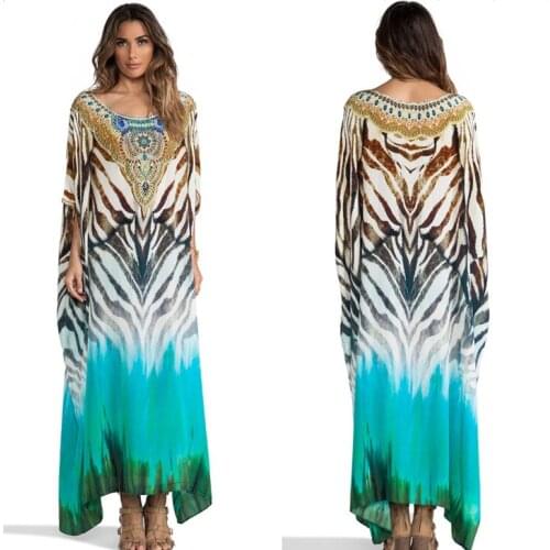 Long robe beach dress positioning printing holiday gown bathing suit women