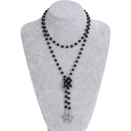 Elegant imitation pearl necklace, sweater chain pearl necklace, white, black pearl necklace, pearl knot necklace, for womens we