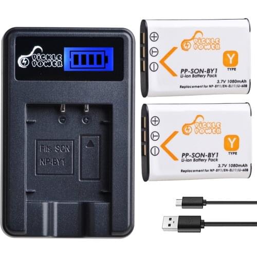 2Pcs NP-BY1 NP BY1 Battery & LCD USB Charger for Sony NP-BY1 Nikon EN-EL11 LI-60B DLI-78 DB-L70 DB-80 HDR-AZ1 Coolpix S550 S560