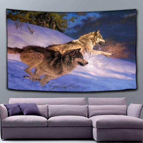 Nordic Wolf Tapestry Wall Hanging Home Living Room Cartoon Animal Fabric Hanging Painting Decor Blanket Beach Towel