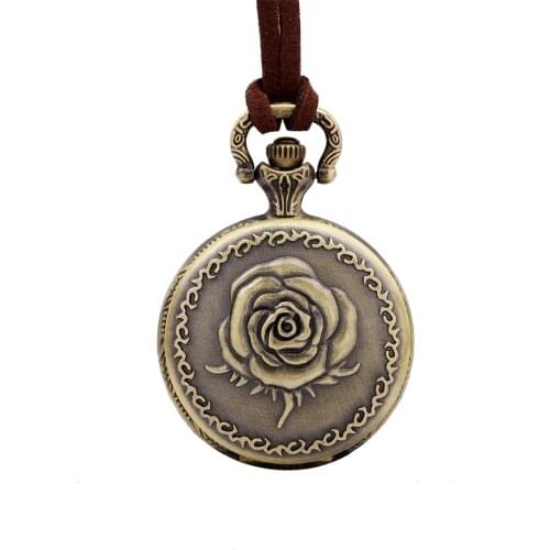 2021 Medieval European and American leather belt bronze bracelet rose embossed round pendant pocket watch