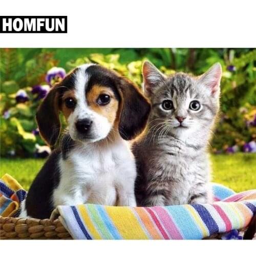 HOMFUN Full Square/Round Drill 5D DIY Diamond Painting "dog and cat" 3D Embroidery Cross Stitch 5D Decor Gift A00313