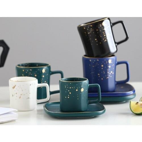 Ceramic Gold Dots Espresso Coffee Cups and Saucers Nordic Kitchen Office Tableware High Quality Retro Porcelain Cup With Saucer