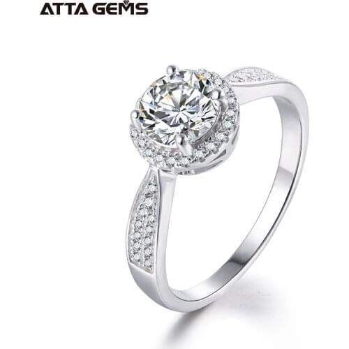 Trendy Sparkling Moissanite Ring 925 Silver Brilliant Cut 1 Carat Diamond Test Past Engagement Gemstone Halo Rings for Women