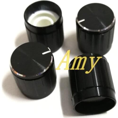 50pcs/lot Potentiometer hat 15*17 black aluminum alloy tangential knob silver edge with indicator half inner apert