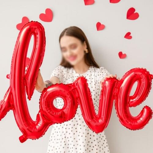Red Pink Love Letter Foil Balloons Anniversary Wedding Valentines Birthday Party Decor Photo Props Bride Love Heart Helium Balls