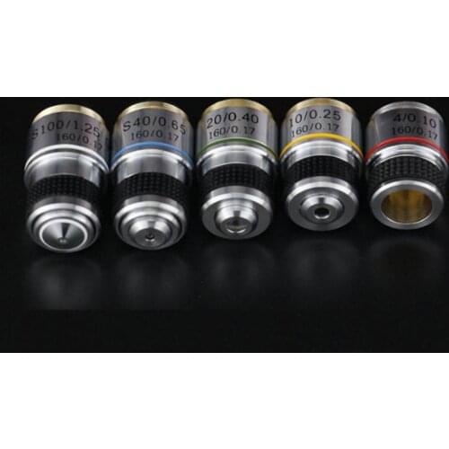 Agnicy Microscope 185 Achromatism Three-dimensional Objective Lens 4X 10x 20x 40x 60x 100x Precision Copper Core Professional
